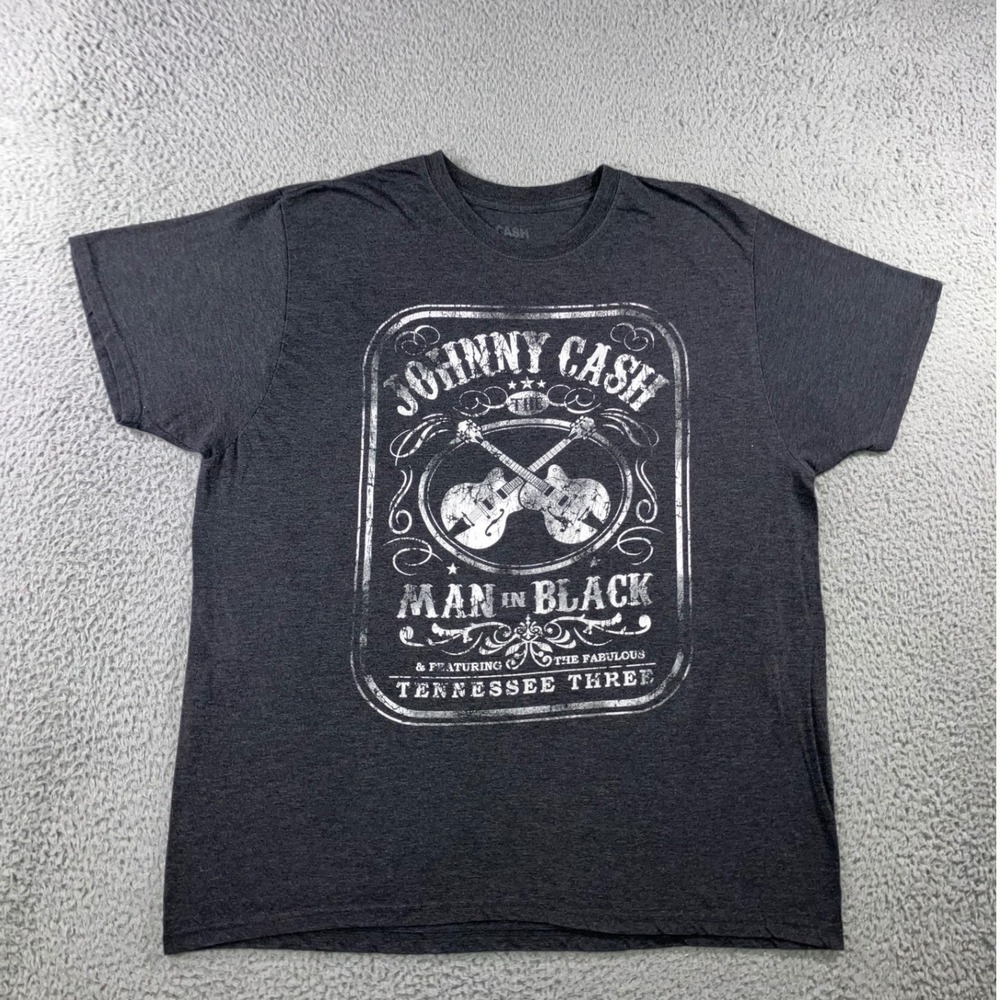 Johnny Cash Graphic T-Shirt Men 2XL Man In Black Tennessee Three Charcoal Grey